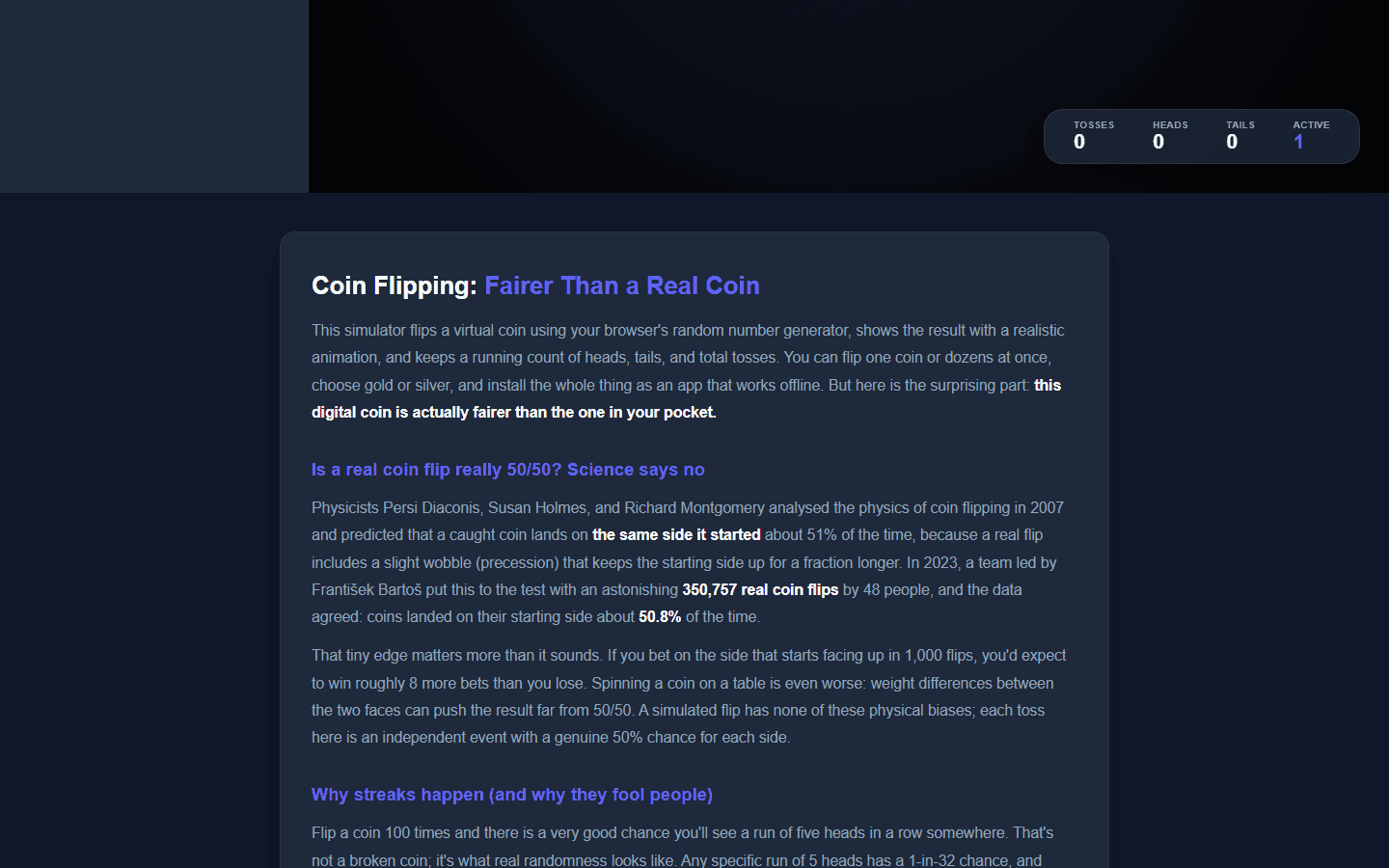 Coin Toss Simulator screenshot 2
