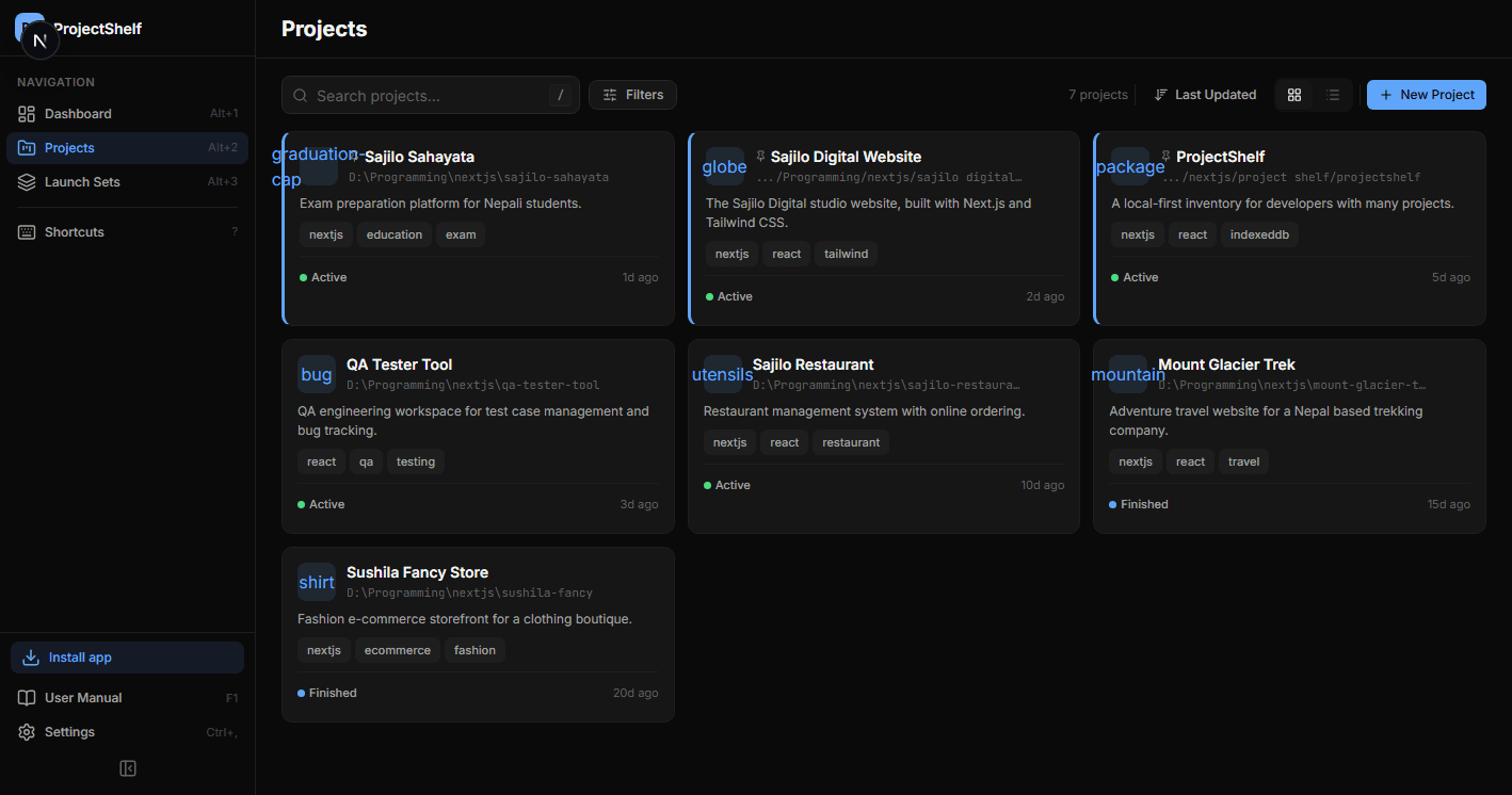 ProjectShelf - Developer Tools · Tool